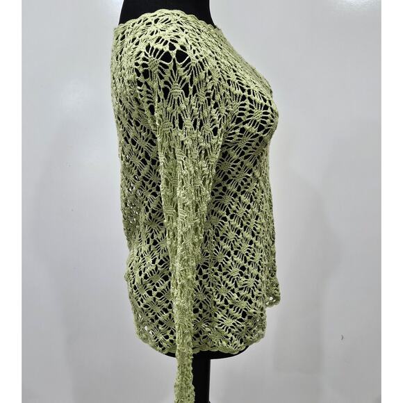 Parisian Signature Linen Blend Sweater Medium Hand Crochet Open Knit Coastal - Picture 6 of 10